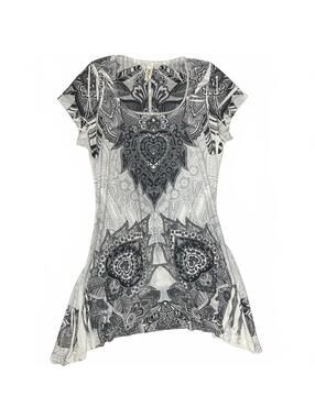 Vintage Love-J USA Paisley Print Short Sleeve Asymmetrical Mini Dress Sz M Boho